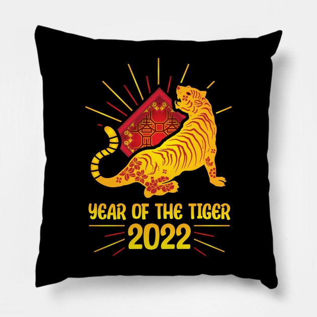 Good Luck Zodiac Happy Chinese New Year of the Tiger 2022 Pillow by jodotodesign