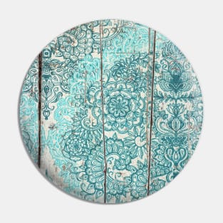 Teal & Aqua Botanical Doodle on Weathered Wood Pin