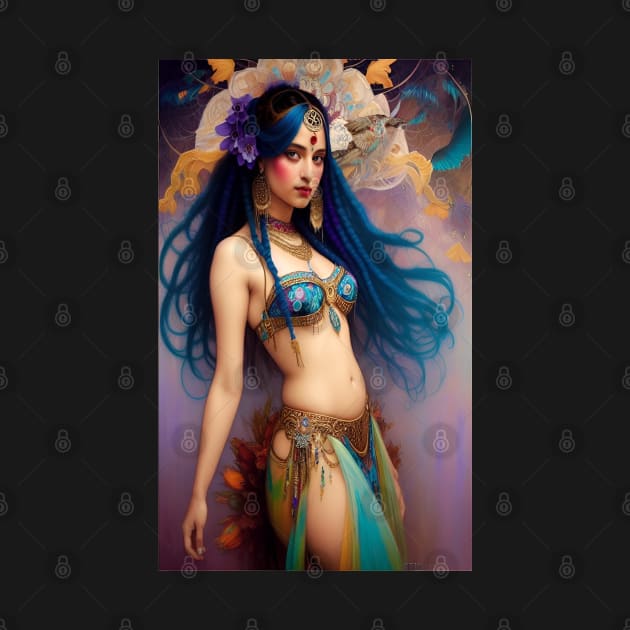 Dancing Art a Exotic Floral Blue Haired Belly Dancer by ZiolaRosa