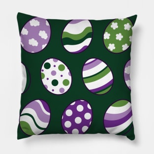 Egg Pattern | Purple Green | Stripes Clouds Flowers Dots | Dark Green Pillow