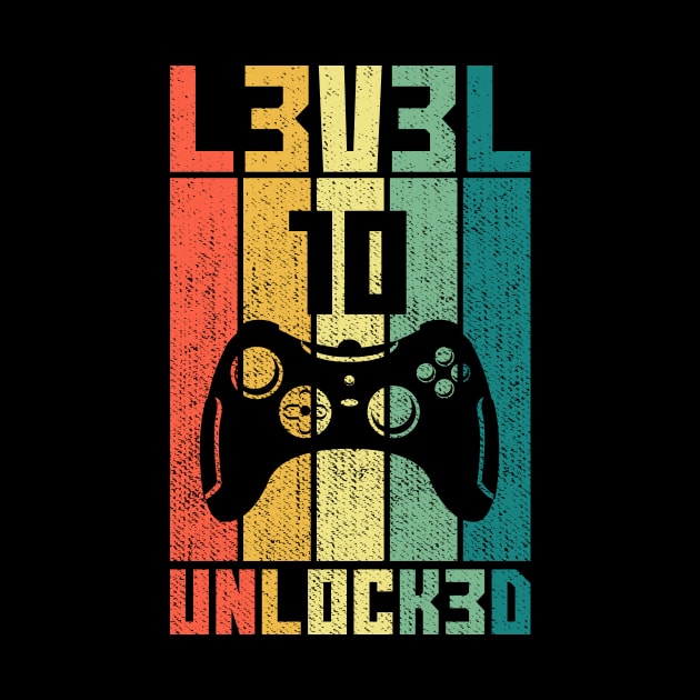 Level 10 Unlocked Vintage Gamer 10th Birthday Gift by Alex21