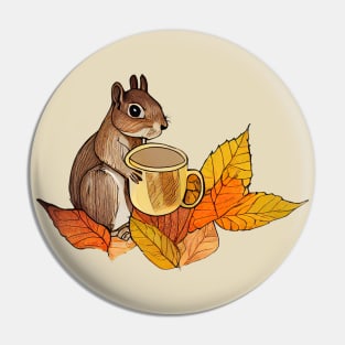 Squirrel drinking coffee, autumn scene Pin