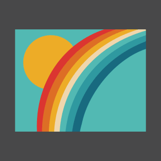 Retro Rainbow with Sun on Pale Blue Background T-Shirt