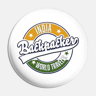 India backpacker world traveler retro logo. Pin