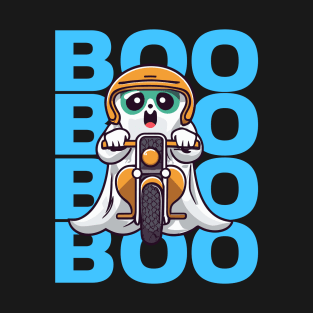 Spooky Ghost Boo riding a motorcycle funny halloween T-Shirt