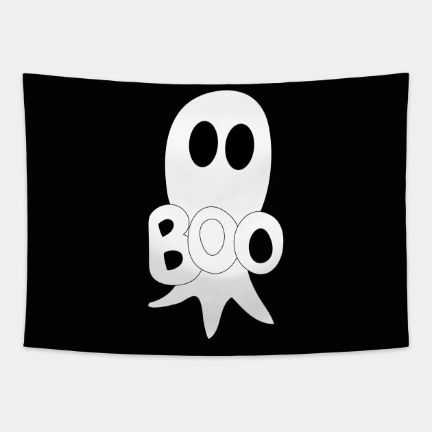 Cute Halloween ghost cartoon with BOO text Tapestry by Angel Dawn Design