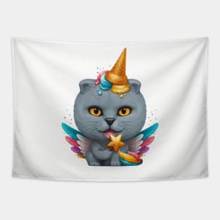 British Shorthair Cat Ice Cream Unicorn Tapestry