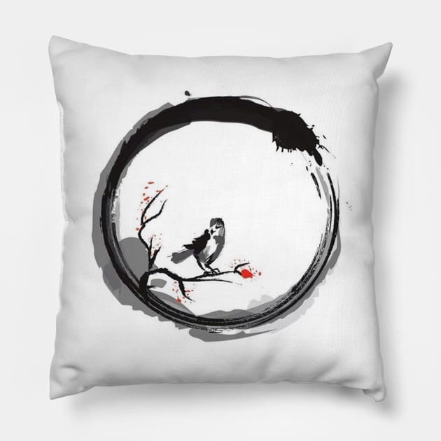 Zen With Beautiful Bird Pillow by Wdrslwzh12