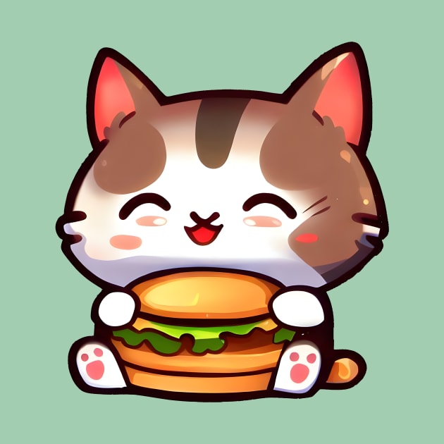 a cute cat holding a burger by Arteria6e9Vena
