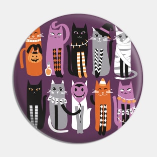 High Gothic Halloween Cats // print // purple background orange grey purple white and black kittens Pin