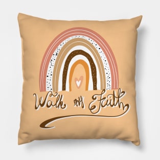 Collage rainbow with hand lettering "walk by faith" Pillow