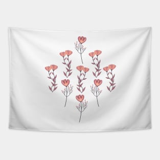 Coral & Salmon Retro Flowers Tapestry