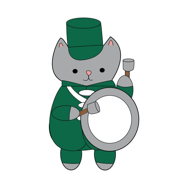 Marching Band Cat Bass Drummer Green and White by Beautiful Cuteness