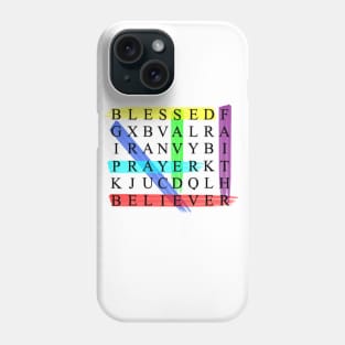 Blessed, Saved, Believer - Colorful Crossword Puzzle Phone Case