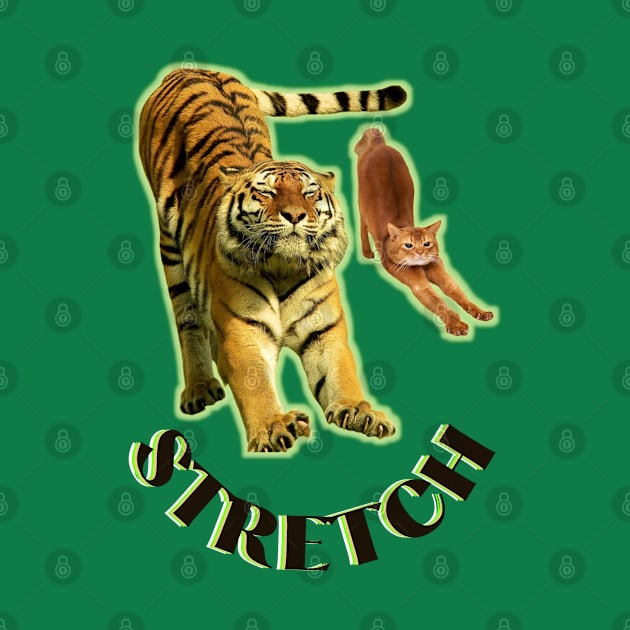 Stretch exercise by a tiger and a cat - black text by Blue Butterfly Designs 