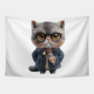 Cute Cat Winter Look Big Eyes With Glasses Tapestry