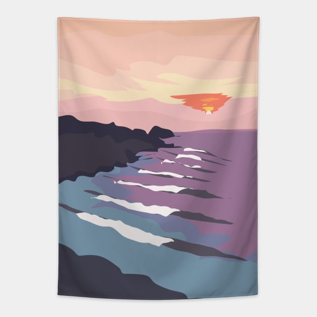 Chicama, Peru Ocean Waves at Sunset Tapestry by lymancreativeco