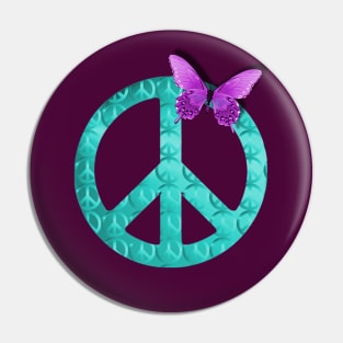 Pastel Blue Peace Sign with Purple Butterfly Pin