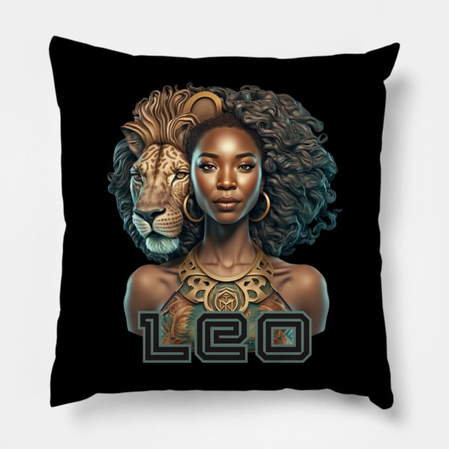 Black Leo Zodiac Sign Woman Pillow by SassyElevate2