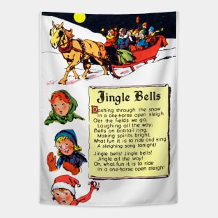 Jingle Bells Marry Christmas horse with sleigh in the snow under the moon Retro Vintage Comic Tapestry