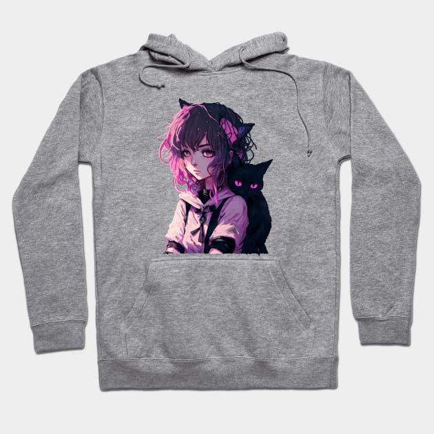 anime girl and black cat  Anime Girls  Hoodie  TeePublic