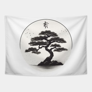 Vintage Asian-Inspired Bonsai Tree Design Tapestry