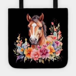 A horse decorated with beautiful watercolor flowers Tote