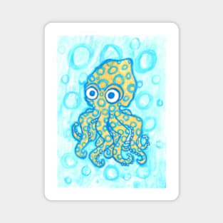 Blue Ringer Octopus - Cartoony Watercolor Magnet