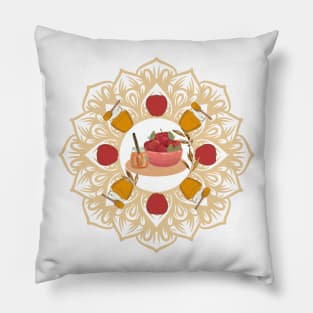 Rosh Hashana, Shana Tova! Pomegranate Mandala, apples and honey for Jewish New Year Pillow