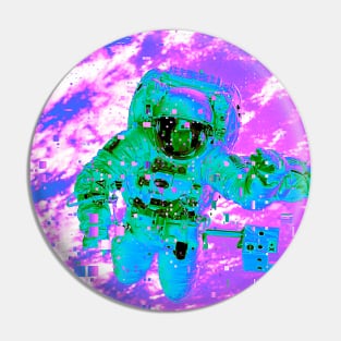 Astronaut in Space Glitch Art Pin