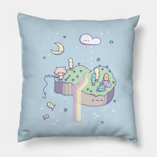 Kawaii Raccoon Kawaii Trash Panda Trash Fire Island - Aesthetic Rainbow Pastel Pillow