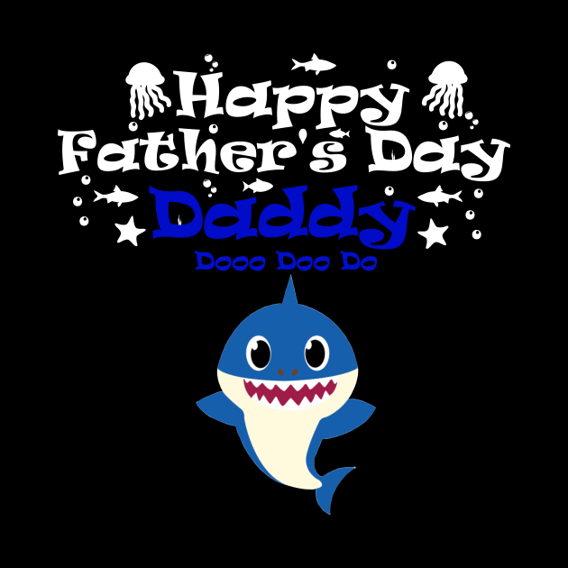 Happy Fathers day daddy shark White by Linda Glits