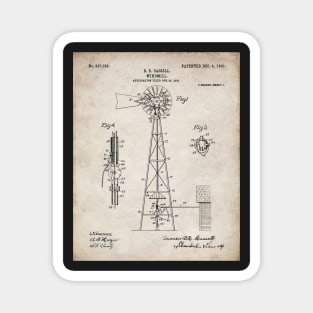 Windmill Patent - Farmer Rancher Country Farmhouse Art - Antique Magnet