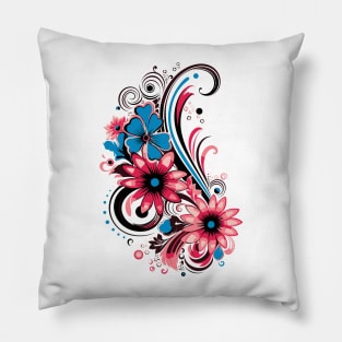 graphic background, Elegant Floral Fusion: Nature-Inspired Vector Illustration Pillow