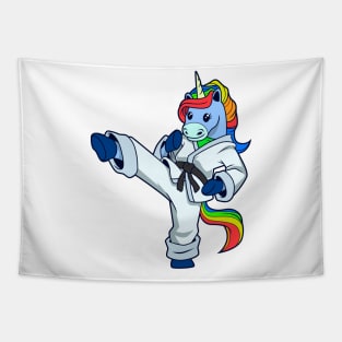 Cartoon unicorn does karate Tapestry