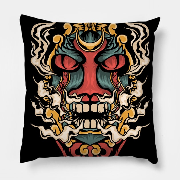 Japanese Art Harajuku Tattoo Samurai Mask Pillow by Print Cartel