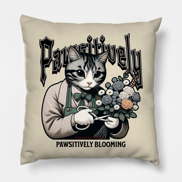 Florist Feline Fantasy - Cat and Flower Gardening Pillow by Conversion Threads