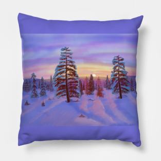 Snowy tree sunset Pillow