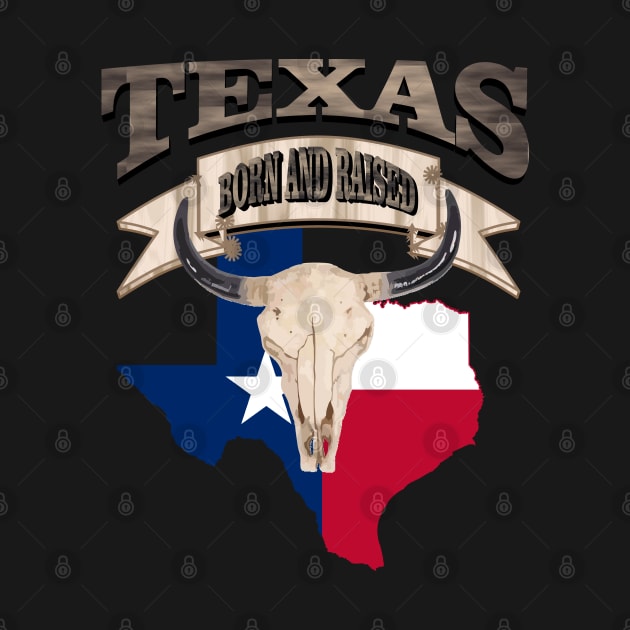 1980s Western Bull Skull Born and Raised Lone Star Texan Texas by Tina