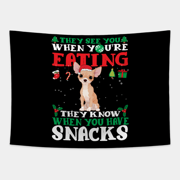 Christmas Dog Eating Snacks Tapestry by CyberpunkTees