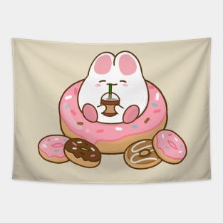 Bunny loves Coffee and Donuts cream Tapestry