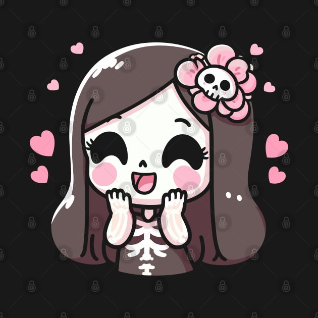 Cute Kawaii Girl in a Skeleton Costume | Kawaii Halloween with Hearts by Nora Liak