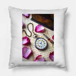 Old pocket Watch And Rose Petals Pillow