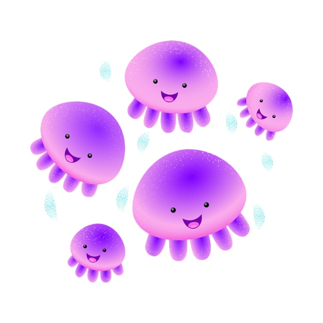 Cute pink purple jellyfish kawaii cartoon by FrogFactory