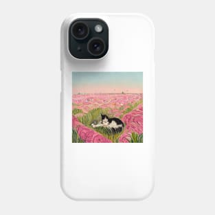 Cat sitting in flower field Phone Case