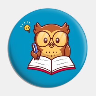 Cute Owl Writing On Book With Pen Pin