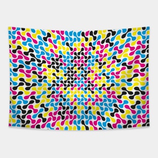 CMYK Warped Metaballs Pattern (White) Tapestry