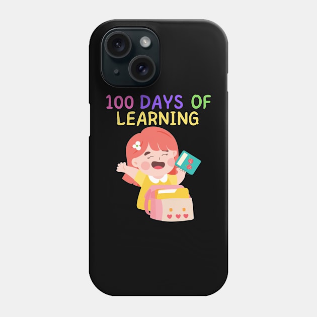 100 DAYS OF LEARNING Cute Kawaii School Girl Happy Student Phone Case by CoolFactorMerch