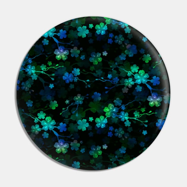 Bright Neon Green and Blue Cherry Blossom Flowers and Vines Pin by podartist