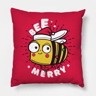 Bee Merry // Cute Christmas Bee Cartoon Pillow